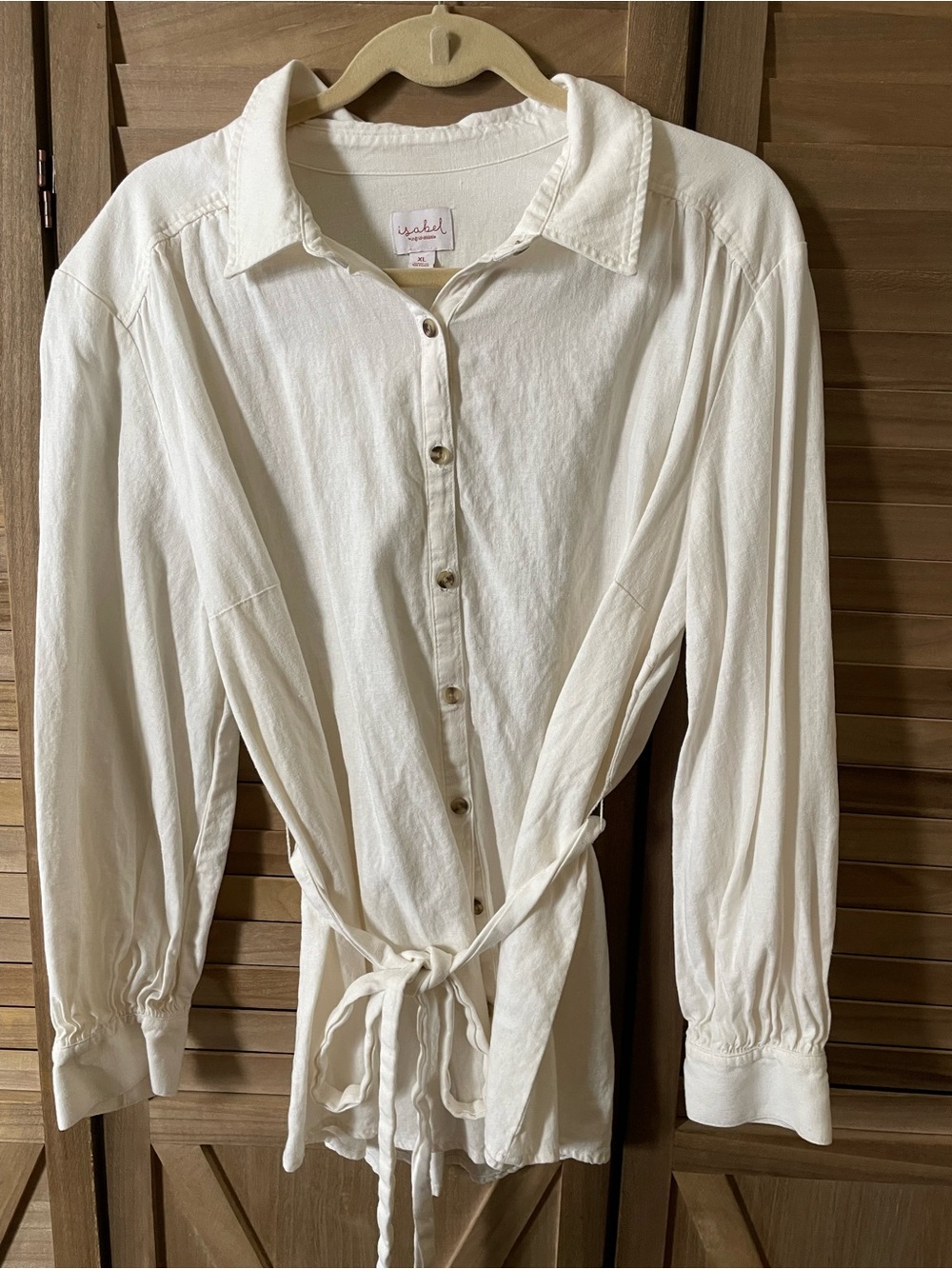Ingrid & Isabel Women’s White Linen Blend Button-Down Tie-Waist Blouse – Size XL
